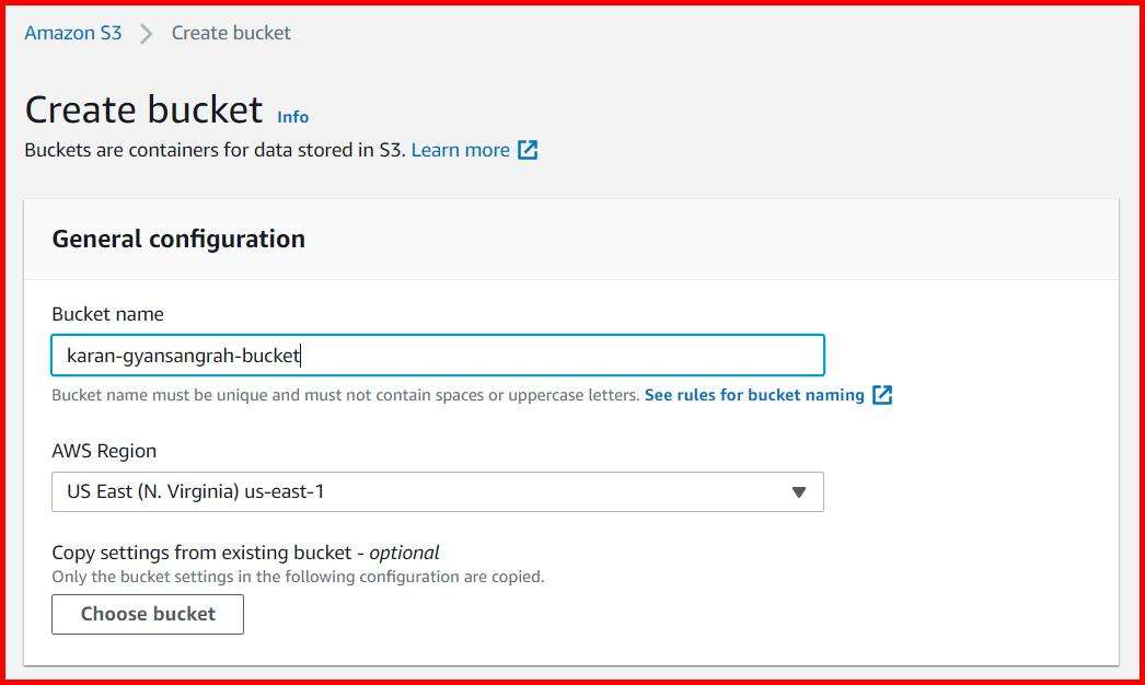 Picture showing the bucket creation screen